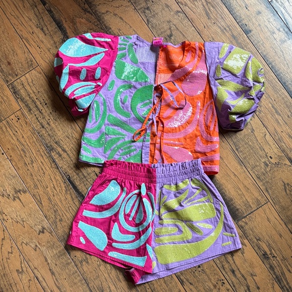 QUEEN OF SPARKLES Tops - QUEEN OF SPARKLES Purple and Orange Top